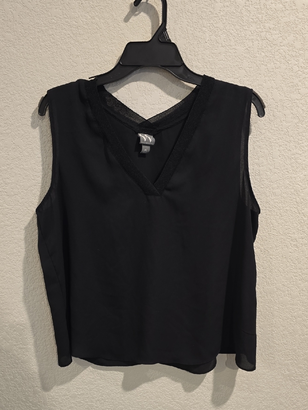 Worthington Black Sleeveless V-Neck Mesh Trim Blouse